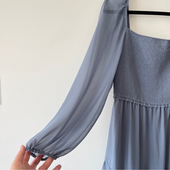 ❌SOLD❌ Aritzia Wilfred Tempest Dress Tiered chiffon mini dress Blue size XL - Picture 5 of 10